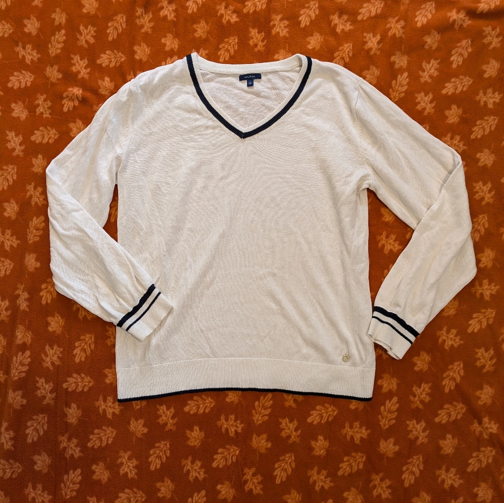 White and Navy Nautica Sweater